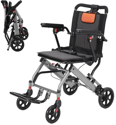 Foldable Wheelchair for Adults, Lightweight Transport Chair with Flip Armrests and Swing Footrests, Portable Aluminum Frame, Locking Handbrakes, Travel-Ready for Seniors