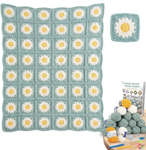 Crochet Kit, Crochet Blanket Kit, Complete Starter Crochet Kits for Beginners Adults Complete Crochet Blanket Kit with Step-by-Step Instructions Book Yarn & Accessories Learn to Crochet Daisy Grann