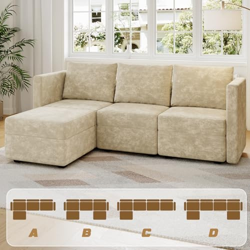 Devoko Canapé d'angle modulaire Convertible, canapé modulable L, canapé 3 Places avec Grand Espace de Rangement caché, canapé Moderne Salon Beige