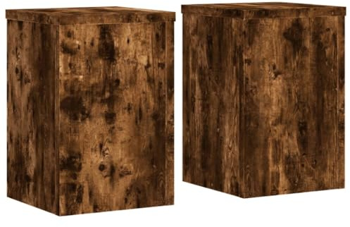 TUERYAFEK Lot de 2 supports pour plantes - Chêne fumé - 25 x 25 x 35 cm - Colonne de plantes avec plaque supérieure stable - Construction creuse pour remplissage de sable - Design intemporel