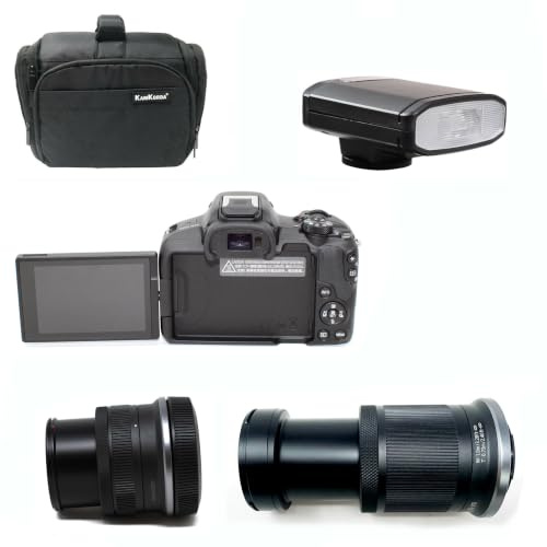 KamKorda Camera Bag + Flash + R50 Mirrorless Camera + RF-S 18-45mm + RF-S 55-210mm STM lenses, 24.2MP APS-C CMOS Sensor, UHD 4K Video + 2 Year Warranty