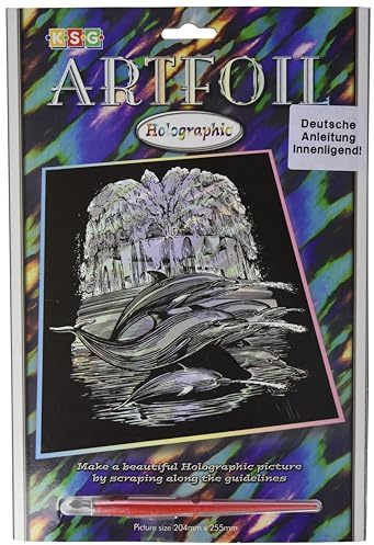 MAMMUT 8290546 - Artfoil, Kratzbild, Tiermotiv, Delfine, Holografie, Komplettset mit Kratzbild, Kratzmesser und Anleitung, Scraper, Scratch, glänzend, Kratzset für Kinder ab 8 Jahre