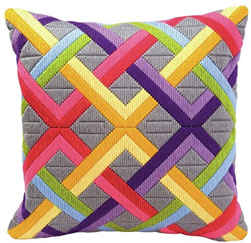 Vervaco Stickpackung Kissen Langstich Set ART DEKO Stickerei Set Anfänger Basteln Erwachsene Kreativ Set ca. 40 x 40 cm Bastelset Handwerker Handarbeit Zubehör Geschenkset