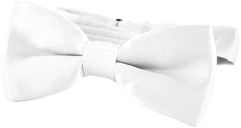 DonDon stilren barn pojkar fluga färdigknuten och längdjusterbar 9 x 4,5 cm vit glänsande med siden-look