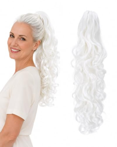 CAISHA 50cm Zopf Haarteil Butterflyclip Pferdeschwanz Weißblond HT614