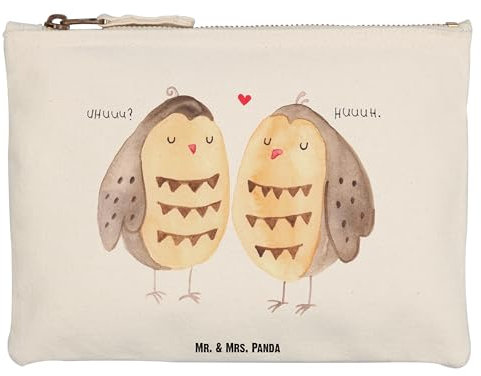 Mr. & Mrs. Panda Mäppchen Eulen Liebe Grösse XL Große - Geschenk, Kulturbeutel, Etui, Schlampermäppchen, Paar, kosmetiktäschchen, Eule, Hochzeit Spruch, Federmappe