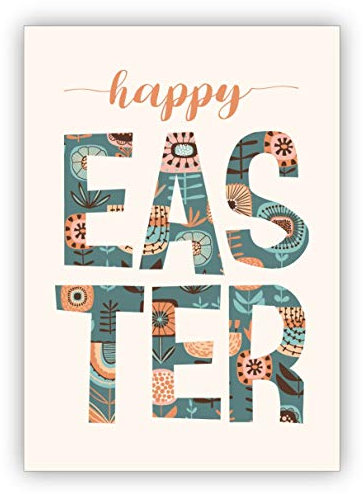 Kartenkaufrausch Im 5er Set: Edle englische Typo Osterkarte mit Blumen: happy easter - Grußkarte zum Osterfest für Familie, Freunde & Kunden