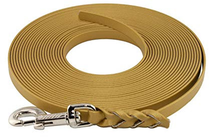 LENNIE BioThane Schleppleine, 9mm, Hunde 5-15kg, 20m lang, ohne Handschlaufe, Gold, geflochten
