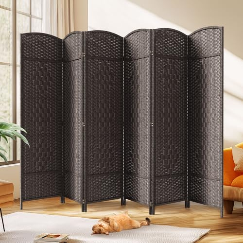 JOSTYLE Room Divider 6ft Tall Extra Wide Privacy Screen, 6-Panel Folding Privacy Screens with Diamond Double-Weave Room Dividers and Freestanding Room Dividers Screens, Espresso, 70.9 H x 119 W