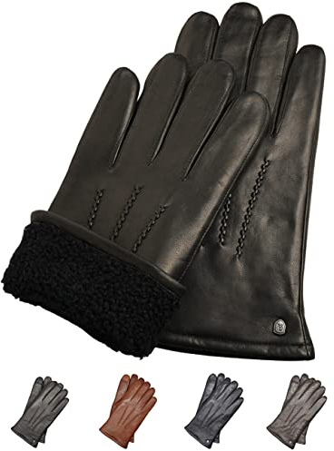 AKAROA ESTD 2019 Lederhandschuhe Herren DAN, Touchscreen Funktion, italienisches Leder, Futter aus original Neuseeland Lammfell, 5 Größen S - XL