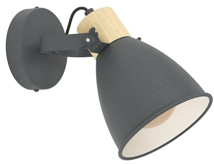 EGLO Wandlampe Coswarth, 1 flammige Deckenlampe Vintage, Industrial, Retro | Wandleuchte innen aus Stahl und Holz, Wohnzimmerlampe, Flurlampe in Anthrazit, Creme-Weiß, Natur, Spot mit E27 Fassung