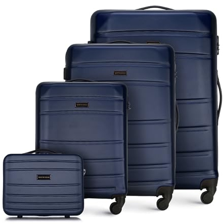 WITTCHEN Juego de 4 Maletas Trolley Juego de Maletas de Mano en ABS con 4 Ruedas Spinner Cerradura de combinación asa telescópica Globe Line Azul Marino Ryanair/Vueling/Iberia/easyJet/Iberia Express