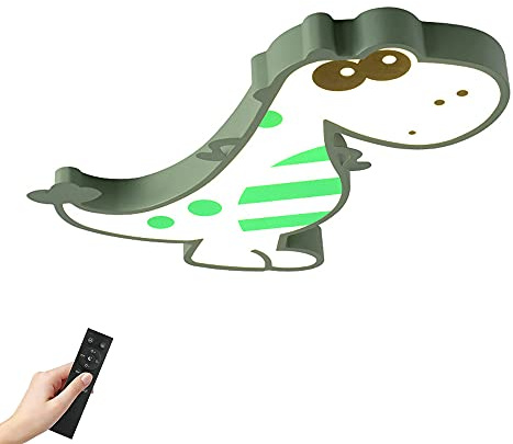 DROMEZ LED Dinosaurier Deckenleuchte, Dimmbare Deckenlampe für Junge Schlafzimmer, Moderne Kronleuchter für Babyzimmer Wohnzimmer, Kreative Deckenlicht mit Fernbedienung,Grün