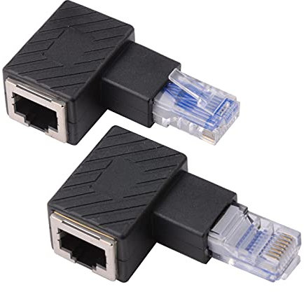 euroharry 2pcs Adaptateur ethernet 90 degrés, Angle Droit + Gauche, Prise RJ45 vers Prise, Adaptateur, blindé, Connexion Patch réseau, Compatible avec Cat5 Cat6
