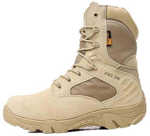 Men Tactical Boots,High-Tops Waterproof Delta Combat Shoes Outdoor Jungle Desert Camouflage Military Boots,Beige- 42/UK 8/US 8.5