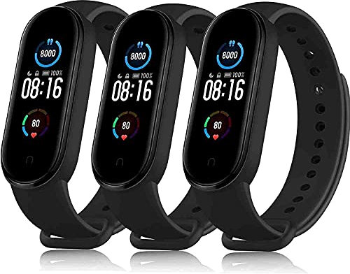 3-Pezzi Cinturino per Xiaomi Mi Band 5 Mi Band 6/6 Nfc,Silicone Morbido Cinturini per Mi Band 5/Mi Band 6 Bracciale,3 Nero