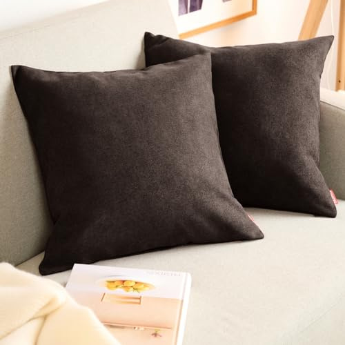 Blumtal 2er Set Kissenbezug 40x40 braun - kuschelige Chenille Kissenbezüge mit verstecktem Reißverschluss, Oekotex Zertifizierte Kissenhülle für Deko-Kissen Sofakissen Polster & Zierkissen