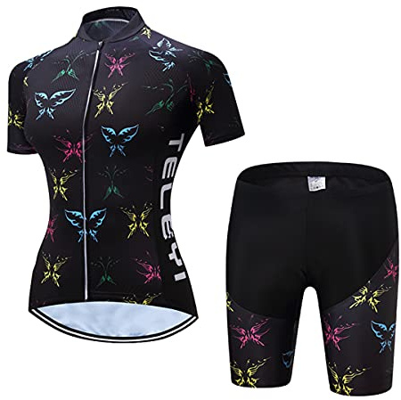 Set da ciclismo per donna Hotlion, maglietta e pantaloni con bretelle, abbigliamento estivo per bici da strada, M