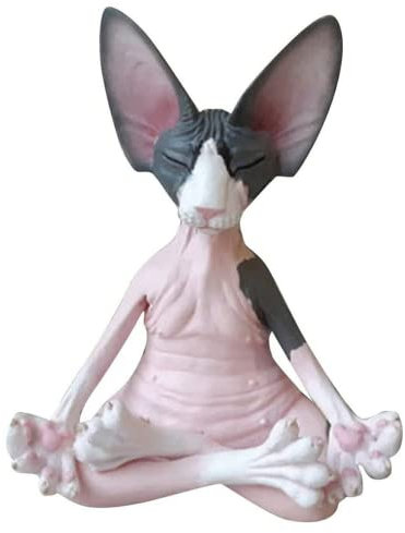 BeiLuo Neue Katze Figur Sphynx Meditation Statue Yoga Tier Katze Meditation Kunst Skulptur Mikrodekoration Garten Home Office Ornament (C)