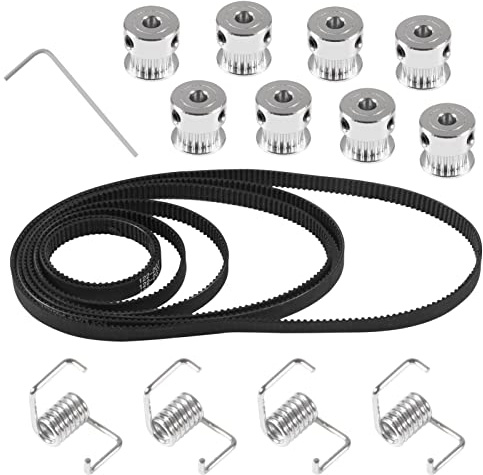 21PCS/Set GT2 Timing Belt Pulley Include 8pcs Mix Timing Belt 6 mm Width, 8pcs 20 Teeth 6mm Bore Belt Pulley Wheel, 4pcs Tensioner Spring Torsion with 1pcs Allen Wrench for 3D Printer