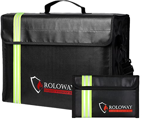 ROLOWAY Große (43,2 x 30,5 x 14,7 cm) feuerfeste Tasche mit reflektierendem Streifen, wasserabweisend, feuerfest, Dokumententasche für Geld, Dokumente und Wertsachen