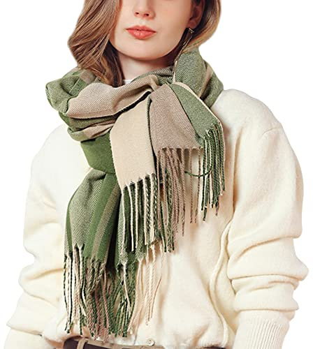 Camilife Damen Kaschmirimitat Schal Webschal Klassisch Großer Kariert Lange Schal Shawl Umhängetuch mit Fransen Elegant Damenschal Warm Weich Komfort für Herbst Winter 65×185cm