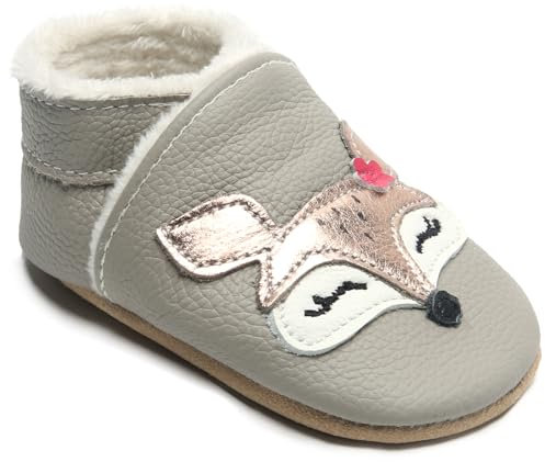 IceUnicorn Krabbelschuhe Baby Winter Krabbelschuhe Gefüttertlüsch Hausschuhe Baby Lauflernschuhe Warm Weiche Leder Babyschuhe(Plüsch Fuchs, 0-6 Monate)