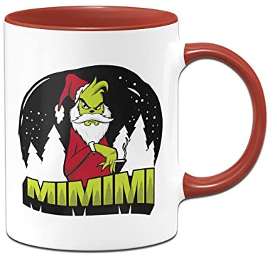 Tassenbrennerei Tasse mit Spruch - Grinch MiMiMi - Weihnachtstasse lustig für Kollegen, Kollegin - Kaffeetasse Weihnachten (Rot)