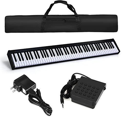DREAMADE Piano Numérique 88 Touches avec Pédale, Clavier de Piano Électronique Portable, MIDI OUT et Interface d'alimentation USB, pour Débutants, Enfants, Adultes (126,5x18x6,5cm(88 Touches), noir)