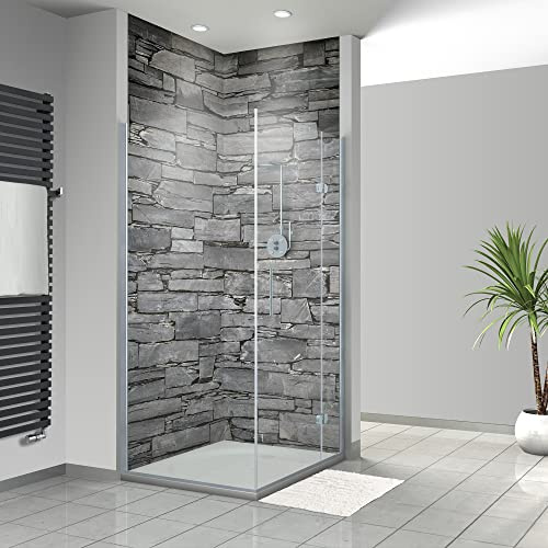WANDFREUDE individuelle Duschrückwand Aluverbundplatte auf Maß (2 Stück - Grauer Schiefer - Premium Matt Lack) – Dusche Wandverkleidung Duschwandverkleidung Duschrückwände