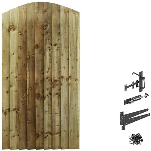Bespoke Custom Made to Measure Upto Height: 6ft (180cm High) Feather Edge Semi-Braced Arch Top Pathway Garden Pedestrian Gate [Width Between 75CM to 90CM with Suffolk Latch Hinge Pack