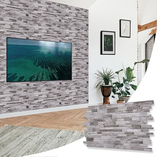 NOVECRAFTO Stone Effect 3D Wall Panels - 37.7 x18.89 in (96x48cm) 20 Sheets Covering 99.2 sqft (9.22sqm) - Waterproof Decorative PVC Wall Cladding for Home, Office - Natural Grey Stone Slate Effect