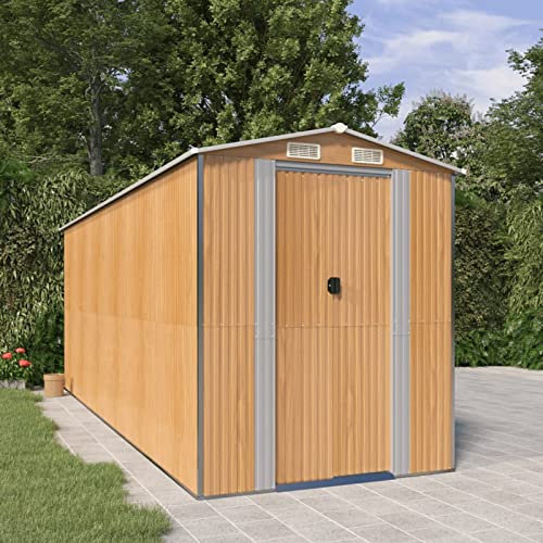 XIAOGUANG Geräteschuppen, Gerätehaus, Fahrradgarage, Gartenhütte, Fahrradunterstand, Gartenhäuschen, Garten Hütte, Fahrrad Unterstand, Hellbraun 192x523x223 cm Verzinkter Stahl