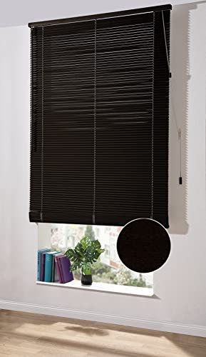Deco Home | Holz Jalousie nach Maß, 25mm Jalousie ohne Bohren, Fenster-Sichtschutz abdunkelnd, Rollo | Schwarzes Holz
