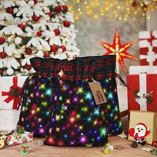 Sacchetti regalo con coulisse 8,3 x 11,8 pollici borsa natalizia con coulisse luminosa bella arte colorata riutilizzabile borsa da regalo per feste borse regalo per regali decorazioni vacanza