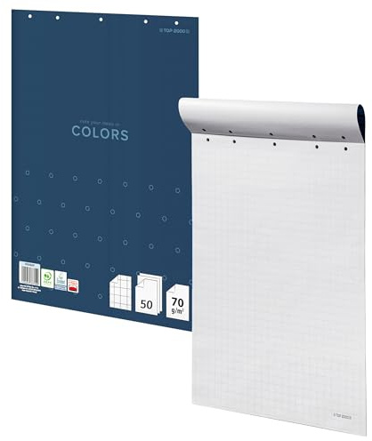 Top 2000 Colors, 64 x 90 cm, cuadriculado, 50 hojas, 70 g/m², gramaje, ideal para oficinas o salas de reuniones, parte trasera pegada, una pieza, papel blanco 400169251