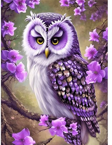 wadafen Eule Diamond Painting Erwachsene, 5D Diamant Painting Bilder, Rund Full Drill Diamond Painting, Craft Crystal Strass Stickerei, für Home Wall Decoration Gift