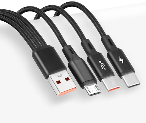 GELRHONR Multi cavo splitter USB C, USB A a doppio tipo C + cavo di ricarica micro USB, cavo USB C intrecciato 3 in 1, ricarica rapida 5A, compatibile con mobile/Android e altro ancora (0,2 m/0,65 Ft)