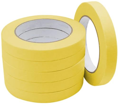 Yellow Masking Tape 6PCS 20mm x 20m, for Painting, Walls, Wood, Art Works, Crafts, DIY, Indoor Surfaces