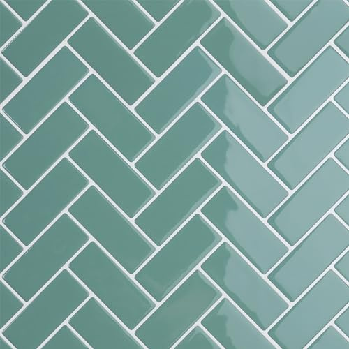 CRE8TIVE Selbstklebende Fliesen Mintgrün 16 Stück Fliesenaufkleber Fischgrätenmuster 3D Fliesenfolie Küchenrückwand Selbstklebend Klebefliesen Bad Wandverkleidung Fliesenfolie Küche 30.5cm x 30.5cm