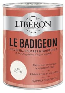 Libéron Le Badigeon meubles, poutres et boiseries, Blanc coton 250ml | A base d'ingrédients d'origine végétale, Décore en conservant le veinage du bois, Résist à l'eau et aux taches