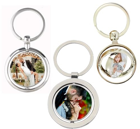 Le'qu bay Personalisierter Schlüsselanhänger mit Bild & Wunschtext inkl. Geschenkbox, Drehbarer Schlüsselanhänger für Paare, Männer, Frauen, Familienmitglieder