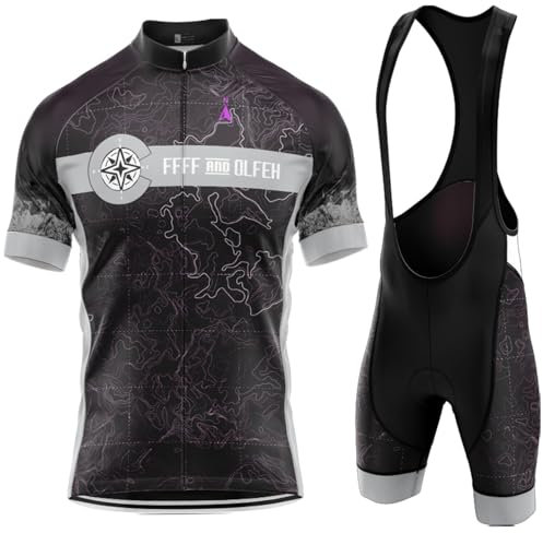 FFFF & OLFEH Conjunto de Ropa de Ciclismo para Hombre de Verano – Ropa de Ciclismo para Hombre,Manga Corta Transpirable + Pantalones Cortos Acolchados,Traje de Ropa de Bicicleta de Montaña (S,PT7)