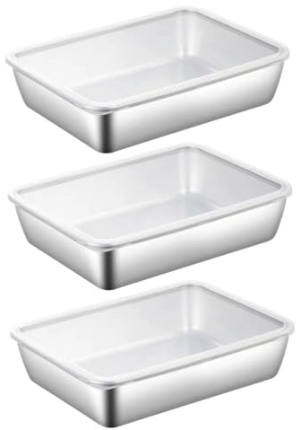 KDAMGOQE Baking Tray Baking Sheet with PP Lid 3Pcs 10x8x2in Food Grade Stainless Steel Tray with Rolled Edge Stackable Polished Easy Clean Food Storage Containers for Fridge