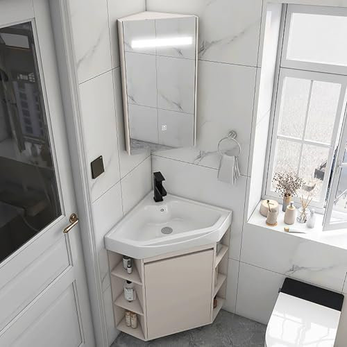 LLYLAFDC Évier d'angle, Meuble Lave Main d'angle Vasque À Poser, Meuble De Rangement avec Lavabo Evier Multifonction pour Salle De Bain avec Robinet Et Tuyau(19in/48in)