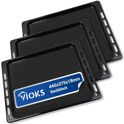 VIOKS 3 x bakplåt 445 x 375 x 14/18 mm ersättning för bubbelpool 481010683241 bakplåt emalj – fettpanna ugn belagd stekplåt ugn bakning bricka och ugn set