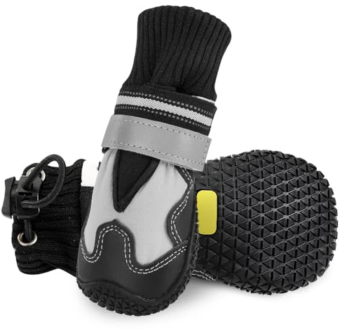 SlowTon Hundeschuhe Pfotenschutz, 2 Stück rutschfeste wasserdichte Hunde Schuhe mit reflektierendem Klettverschluss, Winter Schnee Hundestiefel für große mittlere kleine Hunde Sport im Freien Größe 8