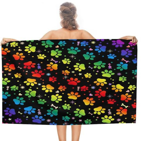 Strandtücher, Karikatur, Hund, Pfote Duschtücher Mikrofaser Sporthandtücher Sandfreie Badetuch Für Camping Fitness Reisen 80X130Cm