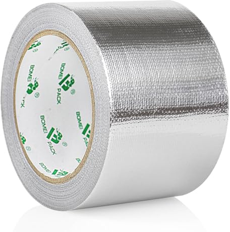 BOMEI PACK VERSTÄRKTES Aluminium Klebeban 75mm x 20 m, selbstklebendes Alu-Klebeband-Aluband, Wasserdichtes- und hitzebeständiges Band zum Versiegeln, Reparieren und Isolieren