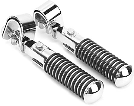 1 Pair 7-1/2in Motorcycle Footpegs Bike Footpeg Highway Pegs for Crash Bars Clamp Footrest Mount Engine Crash Bar Guard Universal Practical 1In Metal Rubber (Stainless Steel Color Polished Brushed)
